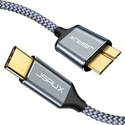 Picture of USB C to Micro B Cable, JSAUX 2 Pack (3.3ft+6.6ft) USB Type C to Micro B Cable Charger Nylon Braided Cord Compatible with Toshiba Seagate WD West Digital External Hard Drive, Camera and More (Grey)