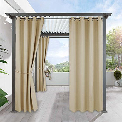 Picture of RYB HOME Outdoor Patio Curtain - Pergola Curtain Indoor Outdoor Waterproof Curtains, Grommet Curtain Blackout for Pavilion Gazebo Porch Décor, 1 Panel, 52 inches Wide x 84 inches Long, Biscotti Beige
