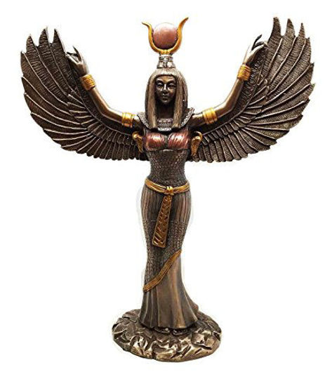 Picture of Ebros Gift Egyptian Goddess Isis Ra with Open Wings Statue 12" Tall Deity of Motherhood Magic Wisdom and Nature Home Decorative Sculpture Gods of Egypt Accent (Bronze Patina)