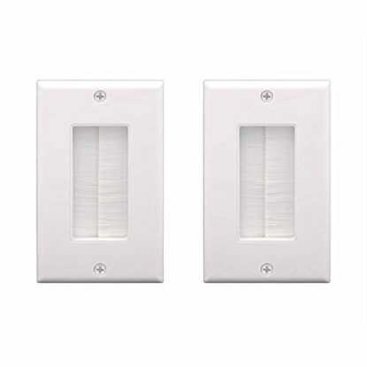 Picture of VCE Single Brush Wall Plate Cable Pass Through Insert for Wires, Single Gang Cable Access Strap, Wall Socket for HDTV, Home Theater Systems - White (2-Pack)
