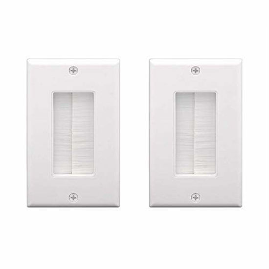 Picture of VCE Single Brush Wall Plate Cable Pass Through Insert for Wires, Single Gang Cable Access Strap, Wall Socket for HDTV, Home Theater Systems - White (2-Pack)