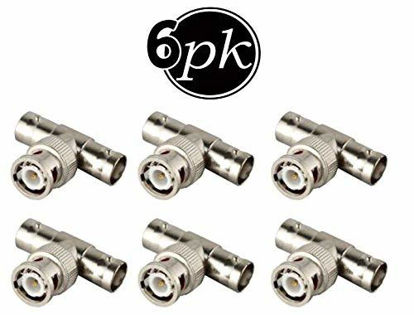 Picture of BNC Splitter (6 Pack) BNC Male Connector to BNC Double Female (T-Shape) Adaptor, for CCTV