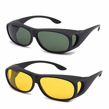 Picture of 2PCS Prescription Glasses Optic HD Night Day Driving Wrap Around Anti Glare Sunglasses Fitover Glasses