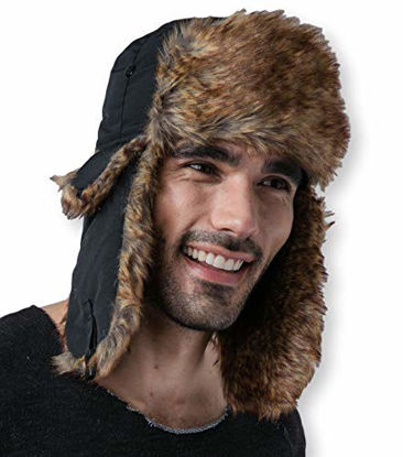 Picture of Winter Trapper Hat - Russian Ushanka Trooper Aviator Hats for Men & Women - Snow Eskimo Hat with Ear Flaps for Cold Weather