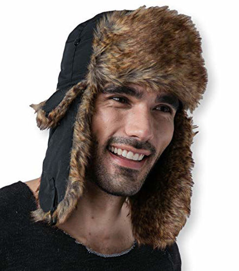 GetUSCart- Winter Trapper Hat - Russian Ushanka Trooper Aviator Hats for  Men & Women - Snow Eskimo Hat with Ear Flaps for Cold Weather
