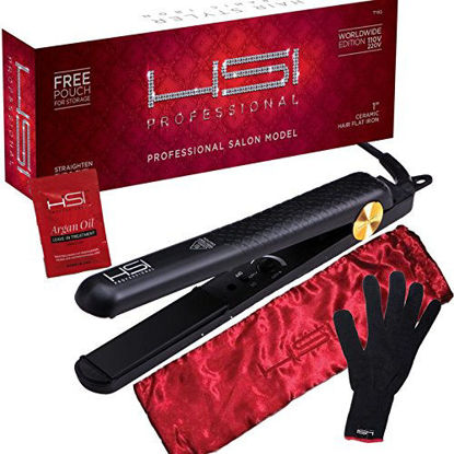 Picture of HSI Professional Glider | Ceramic Tourmaline Ionic Flat Iron Hair Straightener | Straightens & Curls with Adjustable Temp | Incl Glove, Pouch, & Travel Size Argan Oil Hair Treatment | Packaging Varies