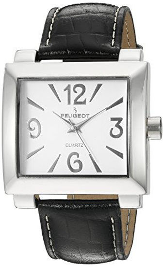 Picture of Peugeot Women's 706BK Silver-Tone Black Leather Strap Watch