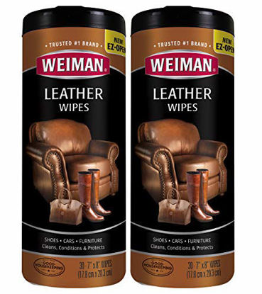 Picture of Weiman Leather Wipes - 2 Pack - Clean Condition UV Protection Help Prevent Cracking or Fading of Leather Couches, Car Seats, Shoes, Purses