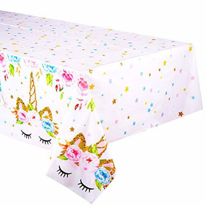 Picture of Unicorn Themed Birthday Party Decorations - Unicorn Plastic Tablecloth | 53 x 90 inches,Disposable Table Cover | Magical Unicorn Party Supplies for Girls and Baby Shower