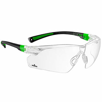 Picture of NoCry Safety Glasses with Clear Anti Fog Scratch Resistant Wrap-Around Lenses and No-Slip Grips, UV Protection. Adjustable, Black & Green Frames