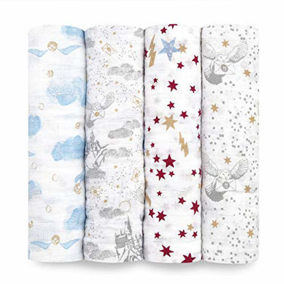 Picture of aden + anais Swaddle Blanket, Boutique Muslin Blankets for Girls & Boys, Baby Receiving Swaddles, Ideal Newborn & Infant Swaddling Set, Perfect Shower Gifts, 4 Pack, Harry Potter