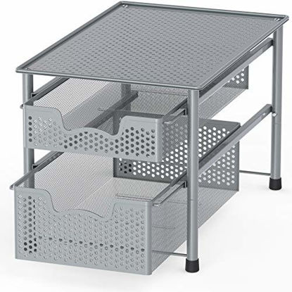 Picture of Simple Houseware Stackable 2 Tier Sliding Basket Organizer Drawer, Silver