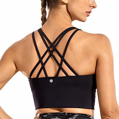 Picture of CRZ YOGA Strappy Sports Bras for Women Longline Wirefree Padded Medium Support Yoga Bra Top Black Small