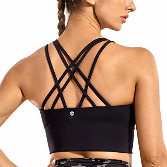 GetUSCart- CRZ YOGA Strappy Sports Bras for Women Longline Wirefree Padded  Medium Support Yoga Bra Top Black Small