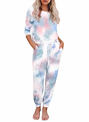 Picture of Asvivid Tie Dye Cotton Pajamas Set for Women Winter Ladies Long Sleeve PJS Two Piece Sleepwear Loungewear S Multi