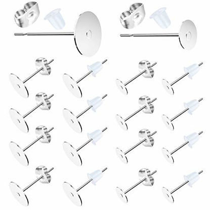 Picture of Earring Posts Stainless Steel, 500Pcs Hypoallergenic Flat Pad Earring Studs with Butterfly and Rubber Bullet Earring Backs for Jewelry Making Findings
