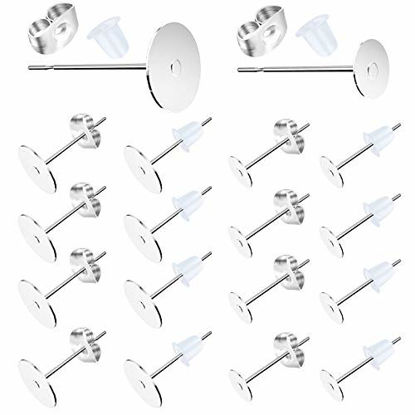 Picture of Earring Posts Stainless Steel, 500Pcs Hypoallergenic Flat Pad Earring Studs with Butterfly and Rubber Bullet Earring Backs for Jewelry Making Findings