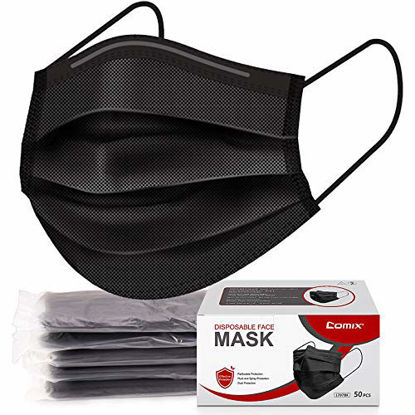 Picture of Comix Face-Mask with 3-Layer Black Disposable Face Masks, Pack of 50
