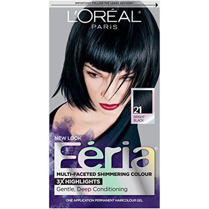 Picture of L'Oreal Paris Feria Multi-Faceted Shimmering Permanent Hair Color, 21 Starry Night (Bright Black), Pack of 1, Hair Dye