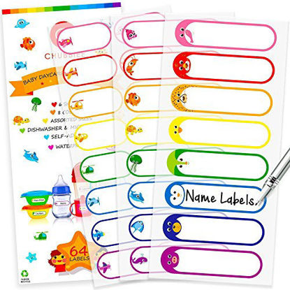 Picture of Baby Bottle Labels for Daycare, Self-Laminating, Waterproof Write-On Name Labels, Assorted Sizes & Colors, Pack of 64
