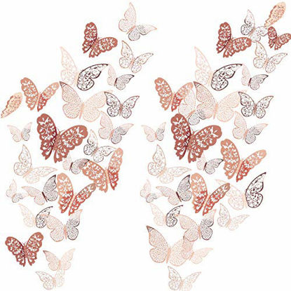 Picture of 72 Pieces 3D Butterfly Wall Decals Sticker Wall Decal Decor Art Decorations Sticker Set 3 Sizes for Room Home Nursery Classroom Offices Kids Girl Boy Bedroom Bathroom Living Room Decor (Rose Gold)