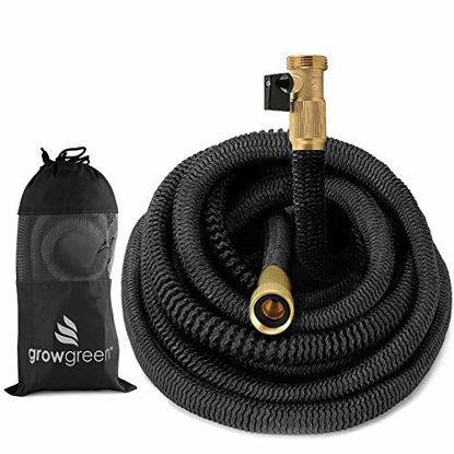 Picture of GrowGreen Heavy Duty Expandable Garden Hose, Strongest Garden Hose with Solid Brass Connector, Flexible Water Hose with Storage Sack (75 Feet)
