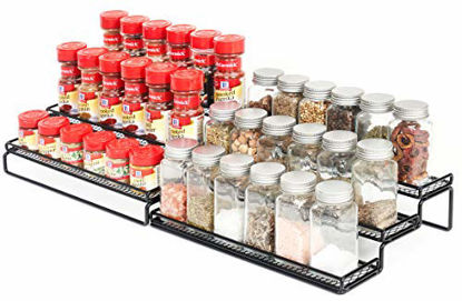 Picture of 3 Tier Expandable Cabinet Spice Rack Organizer - Step Shelf with Protection Railing (12.5 to 25"W), Black