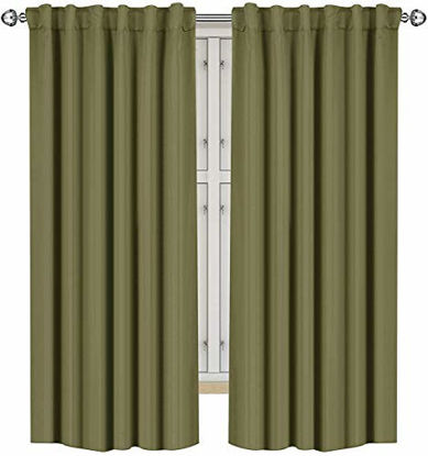 Picture of Utopia Bedding 2 Panels Blackout Curtains, W52 x L63 Inches, Olive, Thermal Insulated Window Draperies - 7 Back Loops per Panel - 2 Tie Backs Included