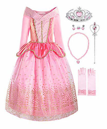 Picture of ReliBeauty Girls Princess Dress up Costume with Accessories, 5, Pink