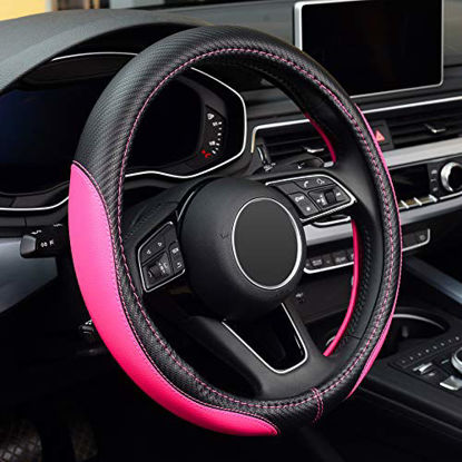 Picture of LABBYWAY Microfiber Leather Auto Car Steering Wheel Cover,Universal Fit 15 Inch Anti-Slip Wheel Protector (Pink)