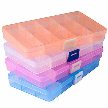 Picture of Opret Jewelry Organizer(4 Pack), Plastic Jewelry Box(15 grids) with Movable Dividers Earring Storage Containers