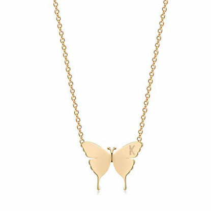 Picture of Mevecco Gold Dainty Initial Necklace 18K Gold Plated Butterfly Pendant Name Necklaces Delicate Everyday Necklace for Women Minimalist Personalized Jewelry