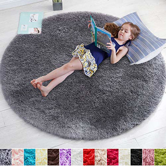 GetUSCart- Gray Round Rug for Bedroom,Fluffy Circle Rug 4'X4' for Kids ...