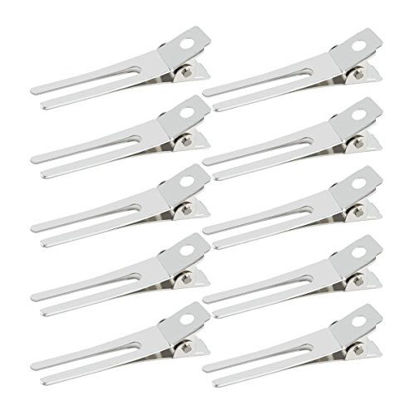 Picture of 50pcs Hairdressing Double Prong Curl Clips, Wobe 1.8" Curl Setting Section Hair Clips Metal Alligator Clips Hairpins for Hair Bow Great Pin Curl Clip, Styling Clips for Hair Salon, Barber (Silver)