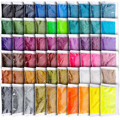 Picture of Fine Glitter for Resin, YGDZ 60 Colors 300g Extra Fine Resin Glitter, Assorted Craft Glitter Packs for Nails, Slime, Epoxy Tumblers, Body, Face, Eyeshadow, Christmas Decorations, 5g Each Bag