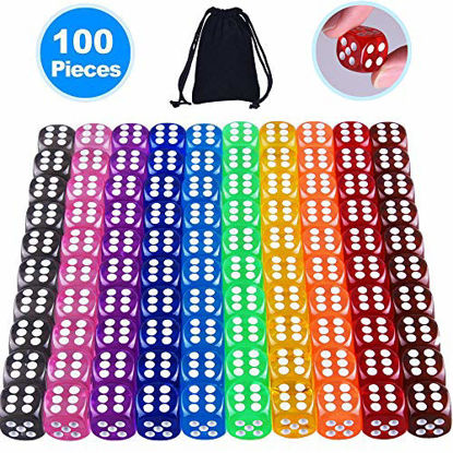 Picture of AUSTOR 100 Pieces 6 Sided Dice Set 10 Colors 16mm Acrylic Dice with a Free Pouch