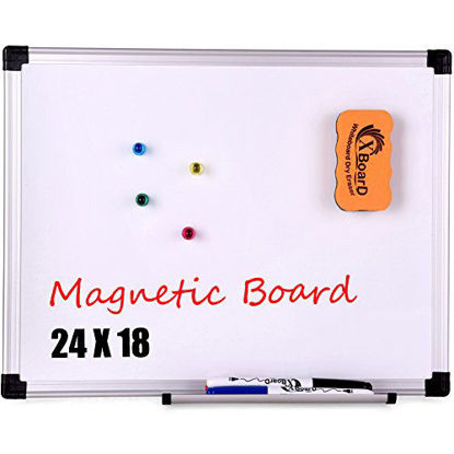 Picture of XBoard Magnetic Whiteboard/Dry Erase Board, 24 x 18 Inch Double Sided White Board with 1 Detachable Marker Tray, 1 Dry Eraser, 3 Dry Erase Markers and 4 Magnets for Home, Office and School