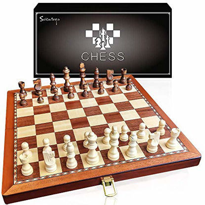 Picture of Scientoy Chess Set, Larger 15×15Foldable Wooden Chess Set for Kids and Adults, Storage for Piece, Handcraft Travel Chess Set, Prefect Choice for Birthday, Rewards for Beginner