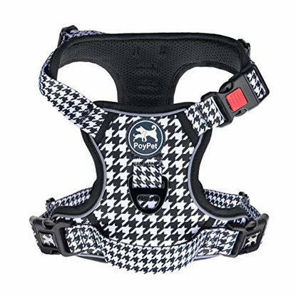 Picture of PoyPet No Pull Dog Harness, [Release on Neck] Reflective Adjustable No Choke Pet Vest with Front & Back 2 Leash Attachments, Soft Control Training Handle for Small Medium Large Dogs(Houndstooth,M)