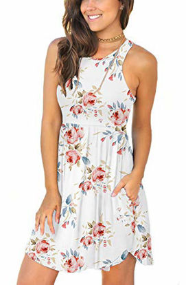 Picture of LONGYUAN Women's Floral Summer Casual Dresses Boho Sun Dress Small,Floral White