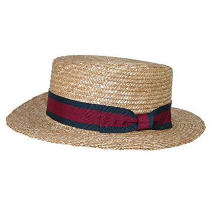 Picture of CTM Straw 2 Inch Brim Boater Hat with Navy Band, Medium, Natural