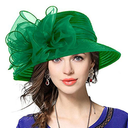 Picture of VECRY Lady Derby Dress Church Cloche Hat Bow Bucket Wedding Bowler Hats (Green)