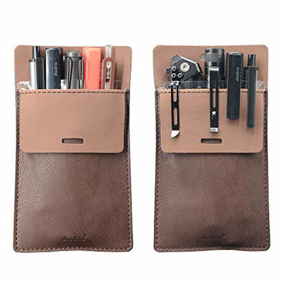 Picture of Pocket Protector, Leather Pen Pouch Holder Organizer, for Shirts Lab Coats, Hold 5 Pens, New Design to Keep Pens Inside When Bend Down. No Breaking of Pen Clip. Thick PU Leather, 2 Per Pack.
