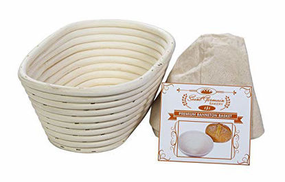 Picture of (10 x 6 x 4 inch) Premium Oval Banneton Basket with Liner - Perfect Brotform Proofing Basket for Making Beautiful Bread