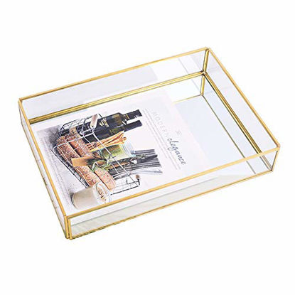 Picture of Sooyee Gold Tray Mirror, Rectangle Mirror Tray can Hold Perfume, Jewelry, Cosmetics, Makeup, Magazine and More,Decorative Tray for Vanity,Dresser,Bathroom,Bedroom(12x8 x2)