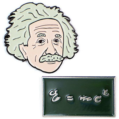 Picture of The Unemployed Philosophers Guild Einstein and E=mc2 Enamel Pin Set - 2 Unique Colored Metal Lapel Pins