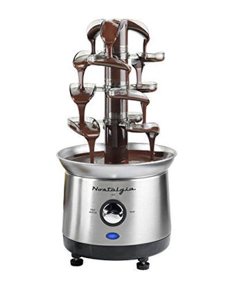 Picture of Nostalgia Stainless Steel Cascading Fondue Fountain, 2-Pound Capacity, Easy To Assemble 4 Tiers, Perfect For Chocolate, Nacho Cheese, BBQ Sauce, Ranch, Liqueurs, 2 lb