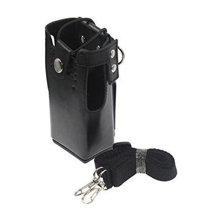 Picture of TENQ Hard Leather Holster Handsfree Case with Belt Clip for Motorola GP680 GP360 GP380 MTX8250 GP340 GP380 HT750 HT1250