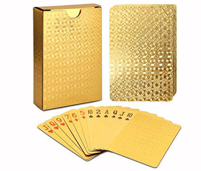 Picture of EAY Gold Playing Cards Deck of Cards 24K Gold Diamond Foil Poker Cards Waterproof Playing Cards Plastic Playing Cards