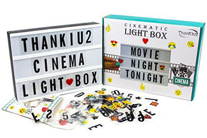 Picture of Cinema Light Box with Letters - Vintage Cinematic Light Up Message And Note Sign With 240 Letters, Numbers, Symbols & Emojis - Personalized A4 White LED Lightbox With Extra Long Durable USB Cable
